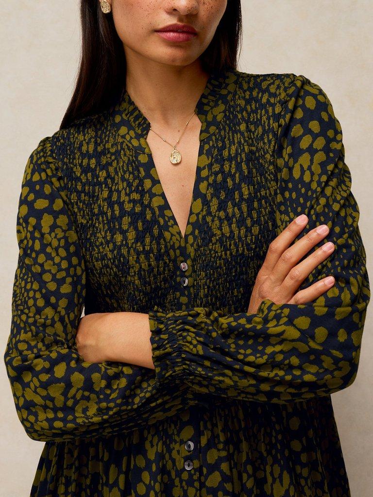 ADA SHIRRED DRESS in CHARTREUSE MULTI | White Stuff EU
