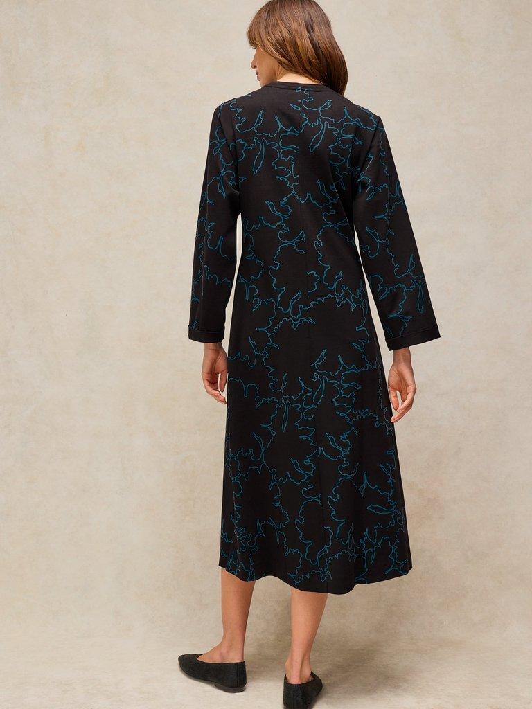 GRACIE TWIST DRESS  in BLK MLT - MODEL BACK