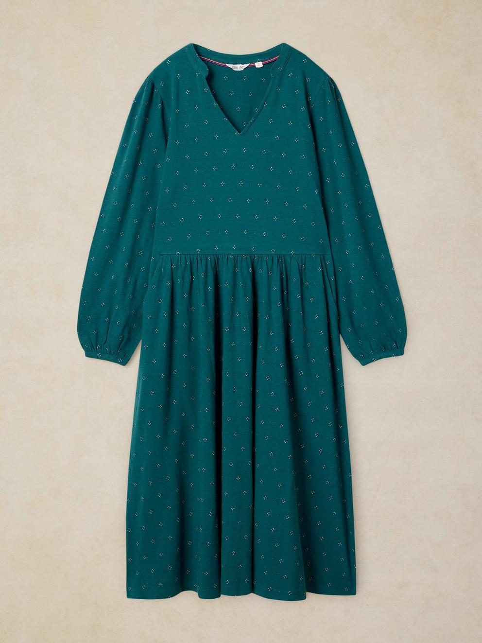 LEAH JERSEY DRESS in TEAL MLT - FLAT FRONT