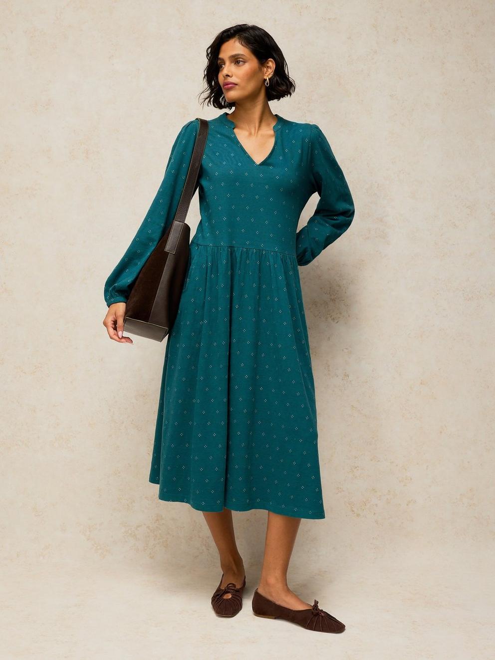LEAH JERSEY DRESS in TEAL MLT - LIFESTYLE