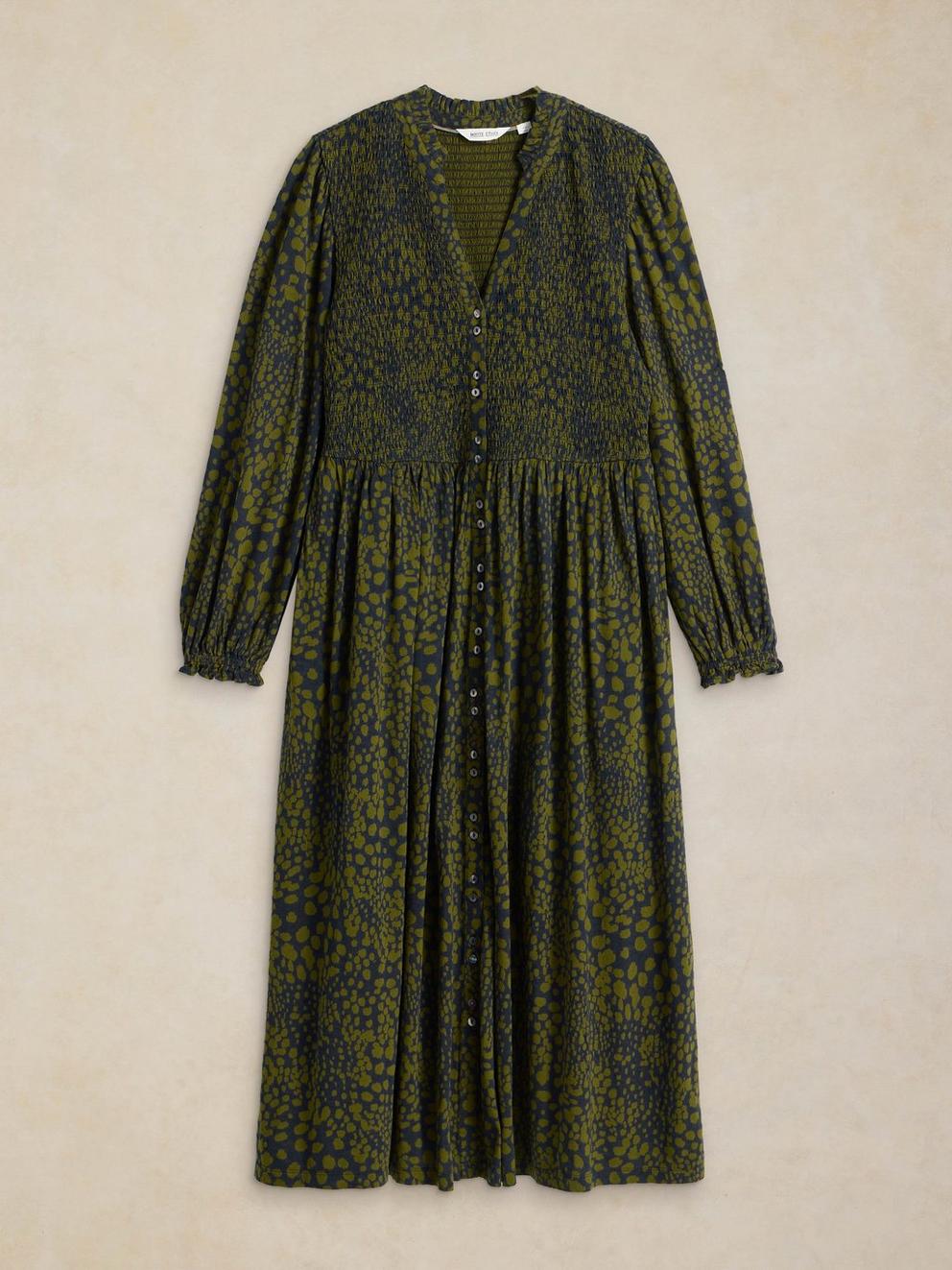 ADA SHIRRED DRESS in BLK MLT - FLAT FRONT