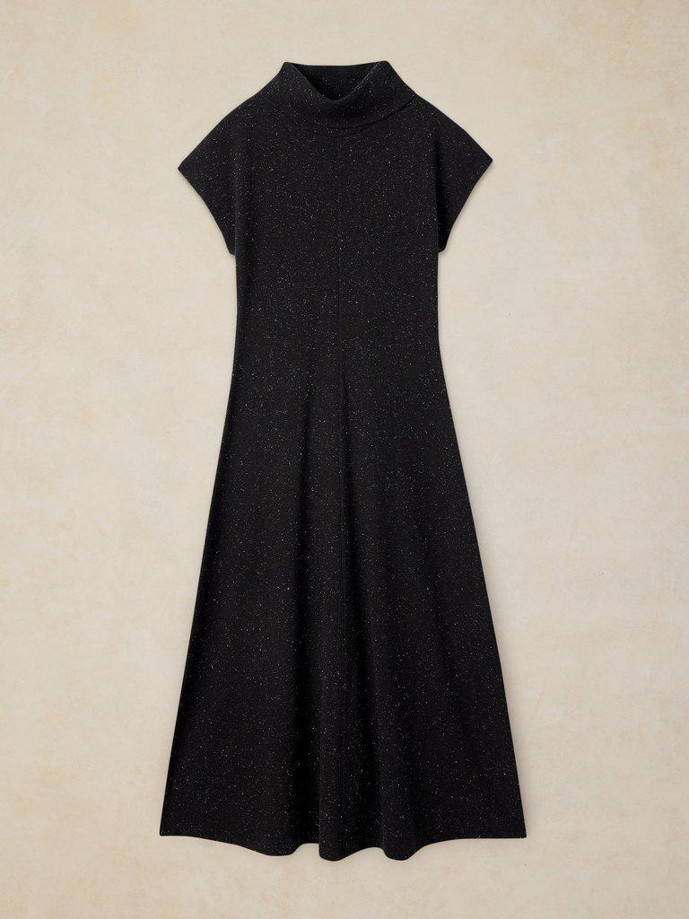 RUBY ROLL NECK SPARKLE DRESS in CHARC GREY - FLAT FRONT