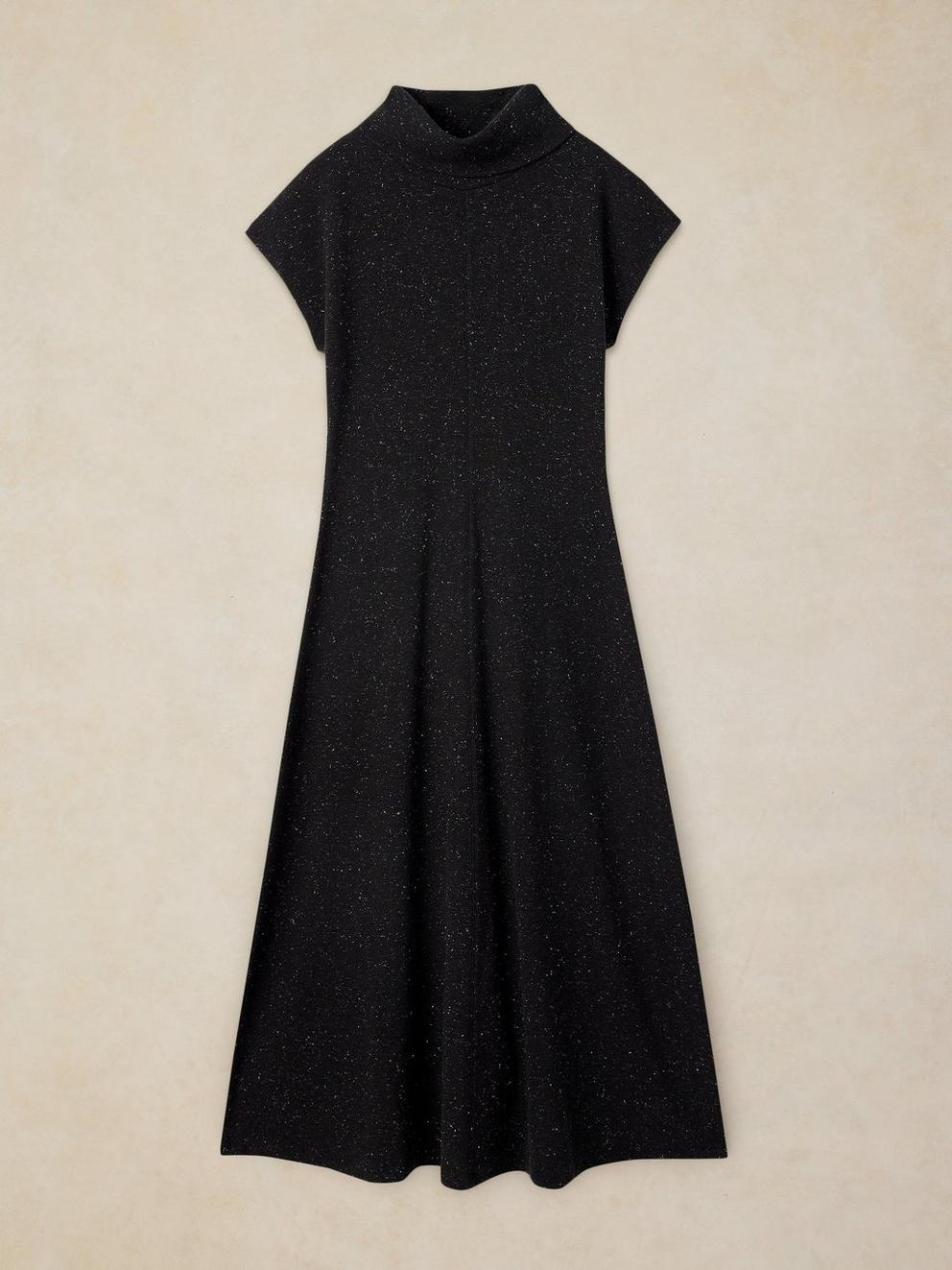 RUBY ROLL NECK SPARKLE DRESS in CHARC GREY - FLAT FRONT