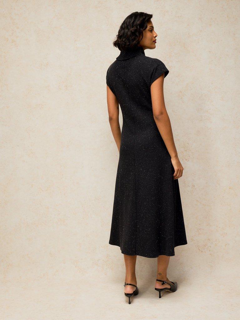 RUBY ROLL NECK SPARKLE DRESS in CHARC GREY - MODEL BACK