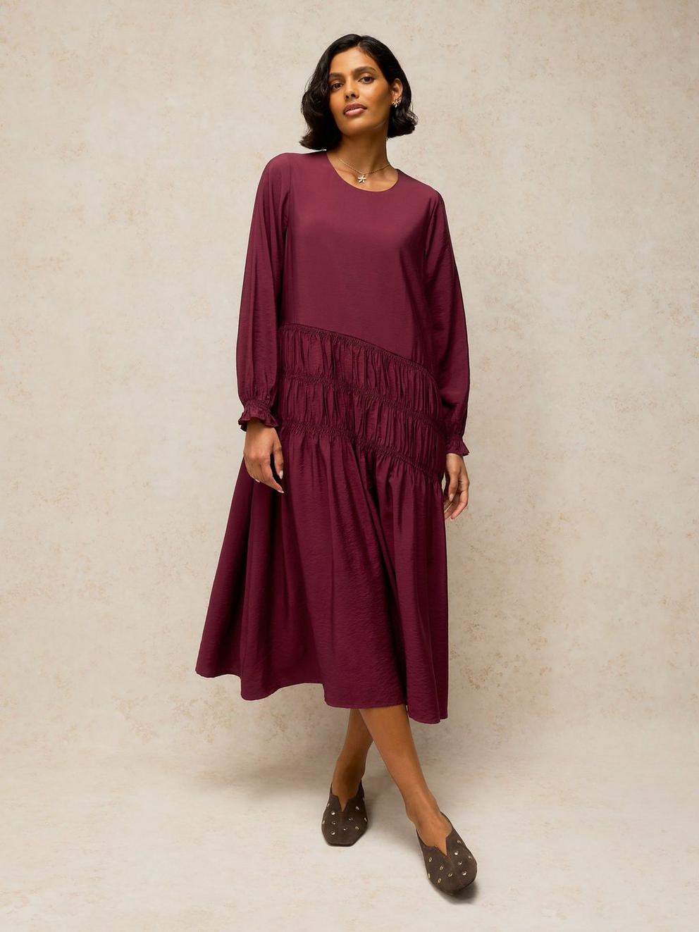 ADELINE DROP WAIST DRESS in DK PLUM - LIFESTYLE