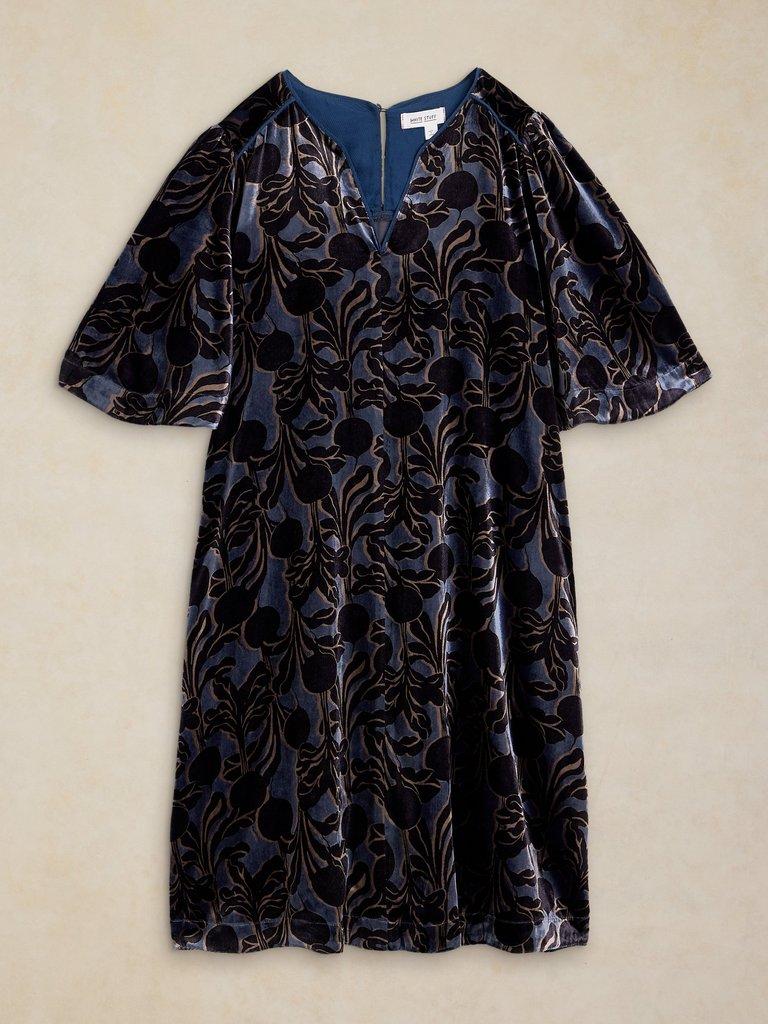 HARPER VELVET SHIFT DRESS in BLUE MLT - FLAT FRONT