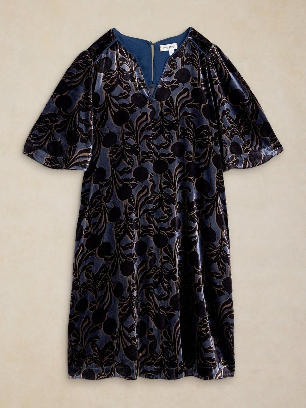 HARPER VELVET SHIFT DRESS in BLUE MLT - FLAT FRONT