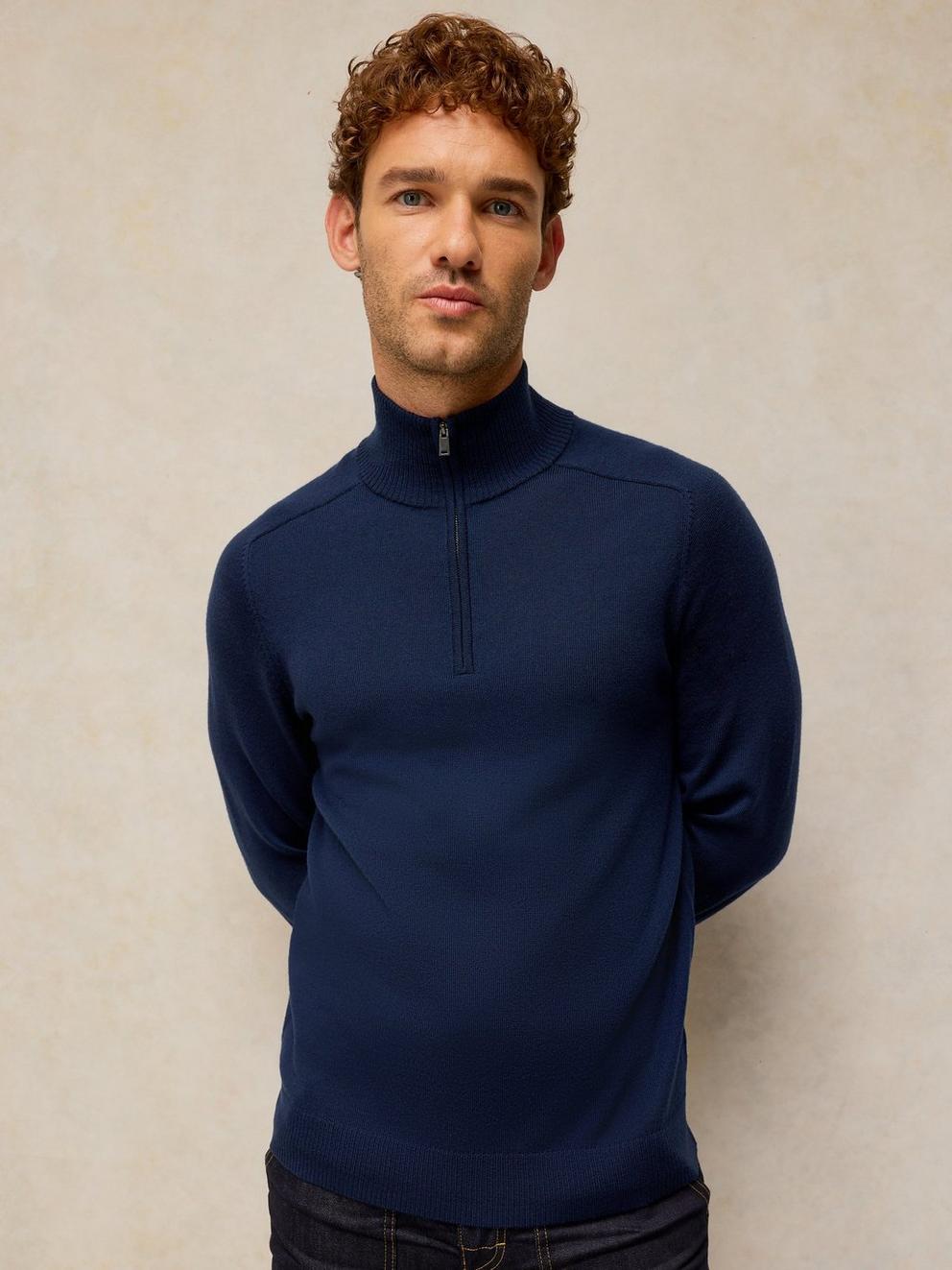 CONWAY MERINO FUNNEL JUMPER in DARK NAVY - LIFESTYLE