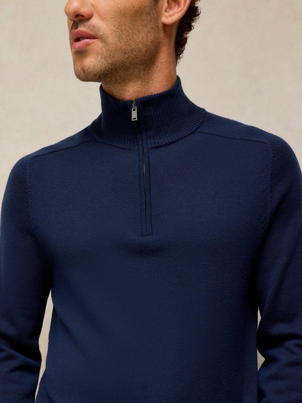 CONWAY MERINO FUNNEL JUMPER in DARK NAVY - MODEL DETAIL
