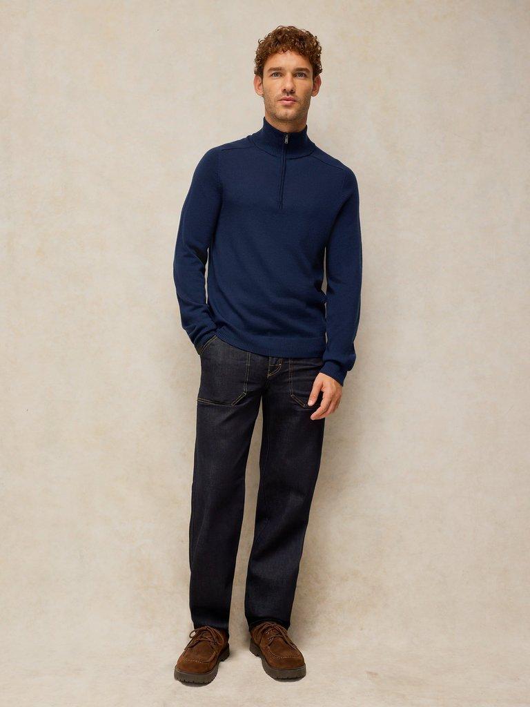 CONWAY MERINO FUNNEL JUMPER in DARK NAVY - MODEL FRONT