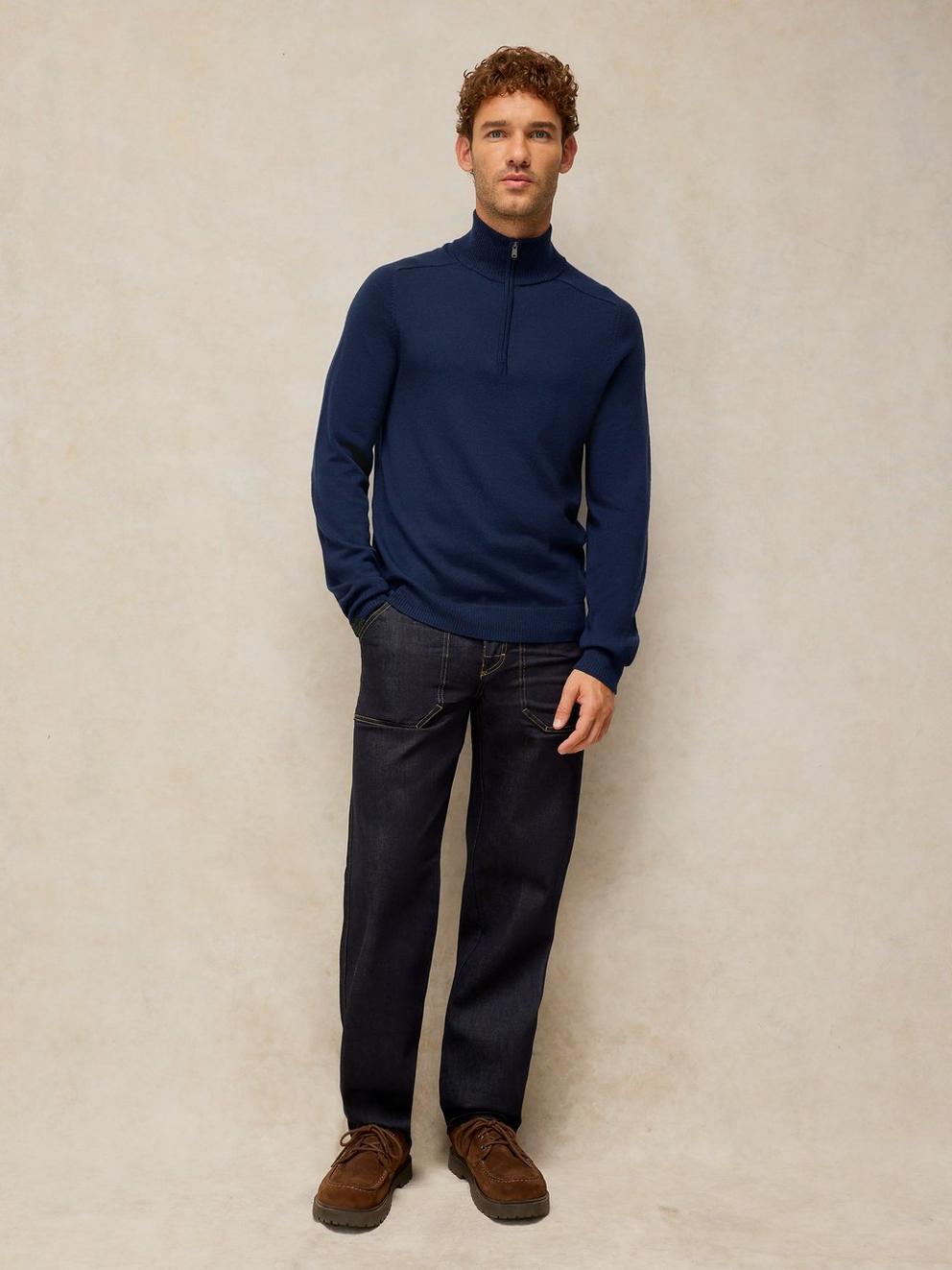 CONWAY MERINO FUNNEL JUMPER in DARK NAVY - MODEL FRONT