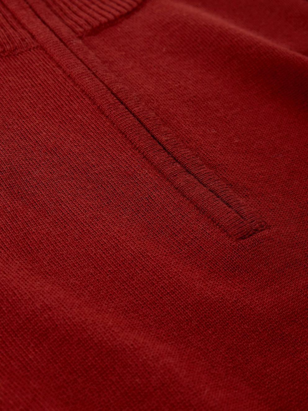 CONWAY MERINO FUNNEL JUMPER in DK RED - FLAT DETAIL