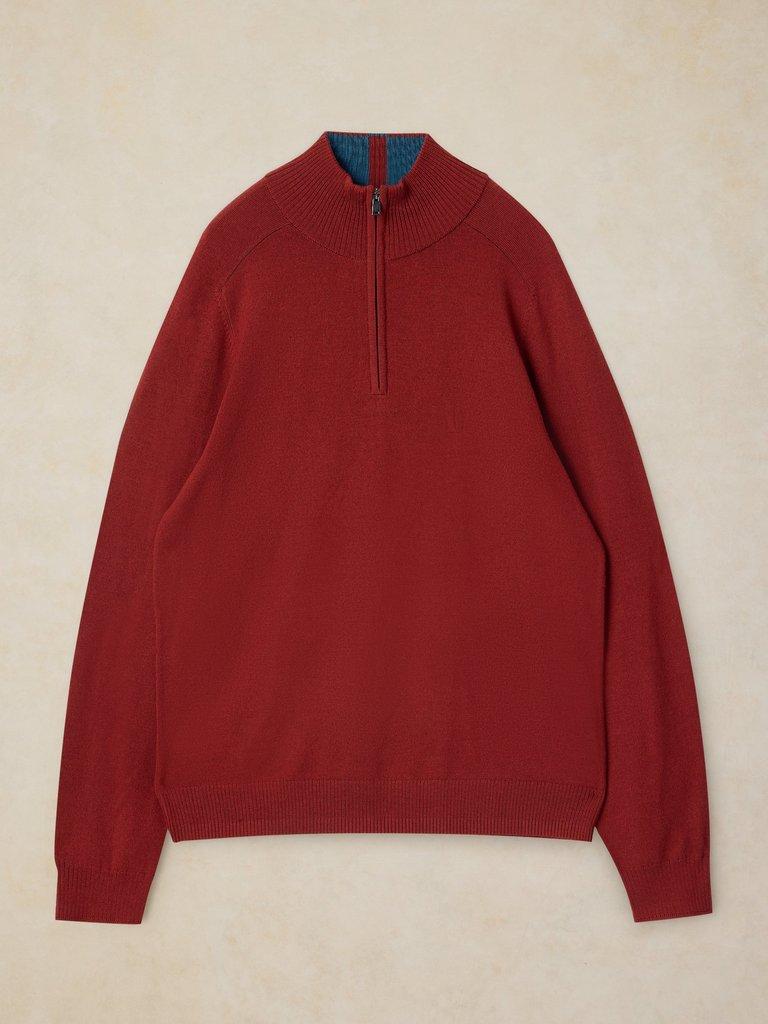 CONWAY MERINO FUNNEL JUMPER in DK RED - FLAT FRONT