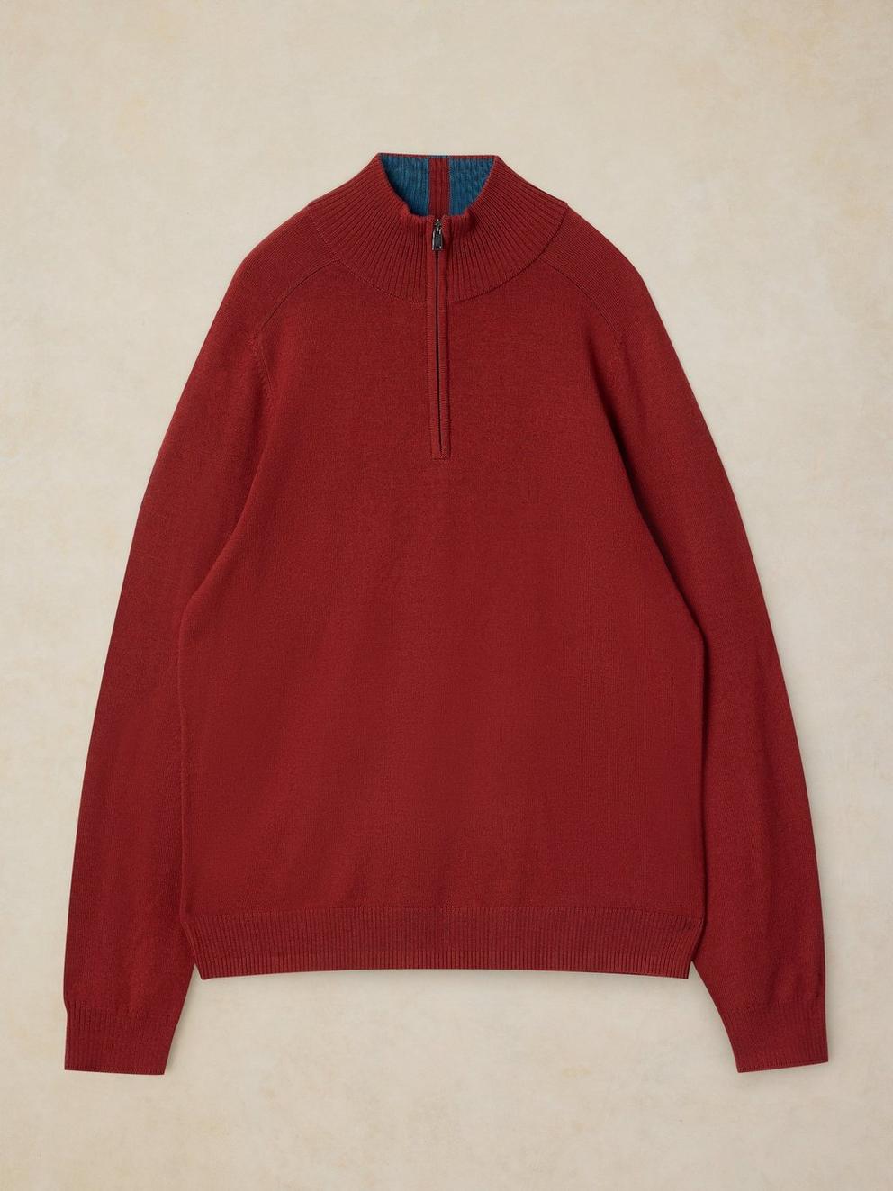 CONWAY MERINO FUNNEL JUMPER in DK RED - FLAT FRONT