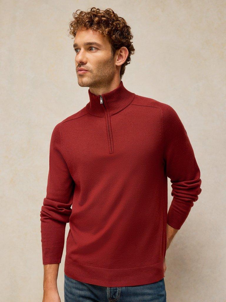 CONWAY MERINO FUNNEL JUMPER in DK RED - LIFESTYLE