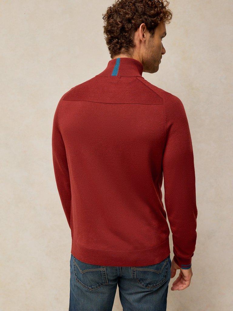CONWAY MERINO FUNNEL JUMPER in DK RED - MODEL BACK