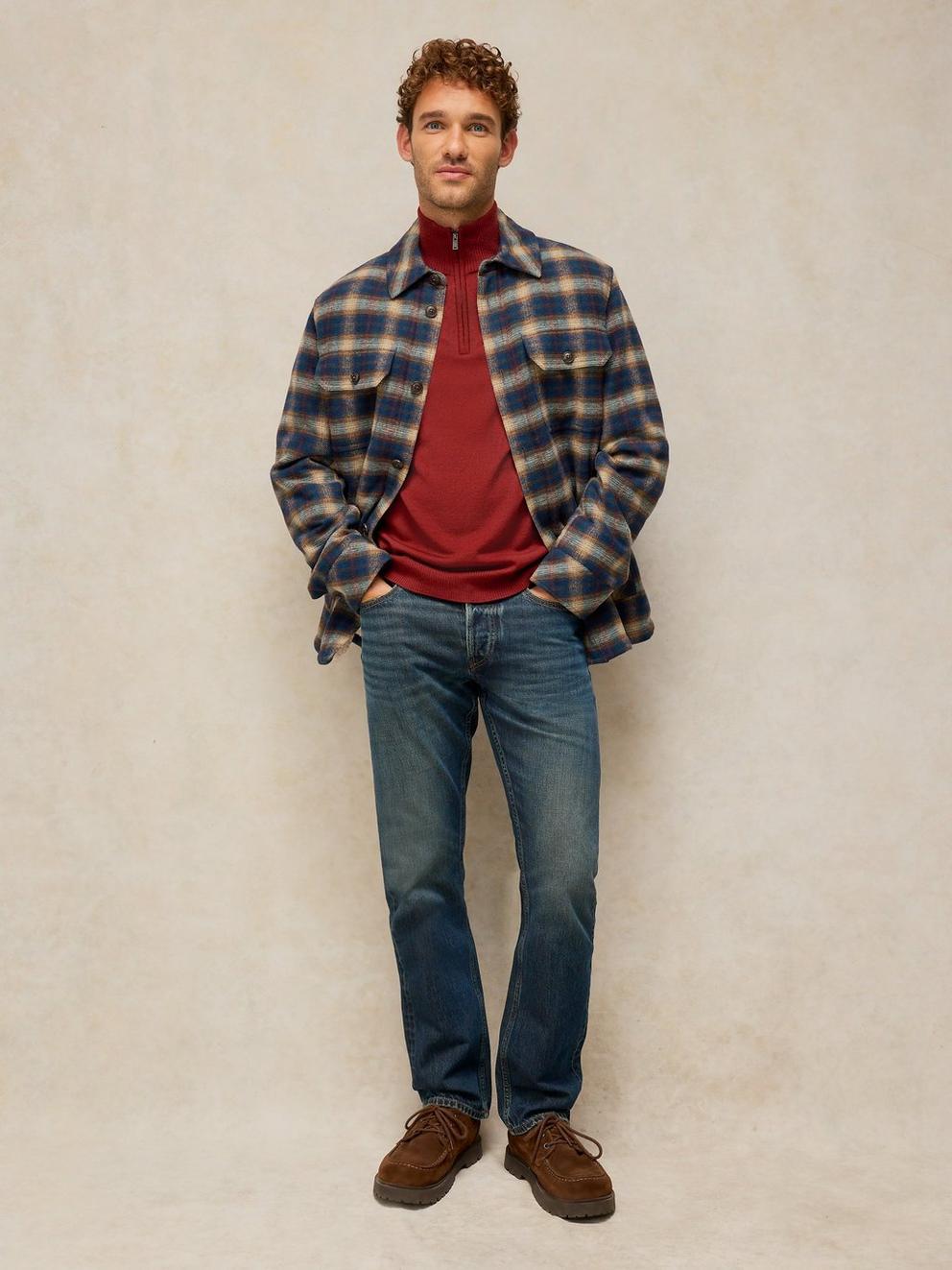 CONWAY MERINO FUNNEL JUMPER in DK RED - MODEL FRONT
