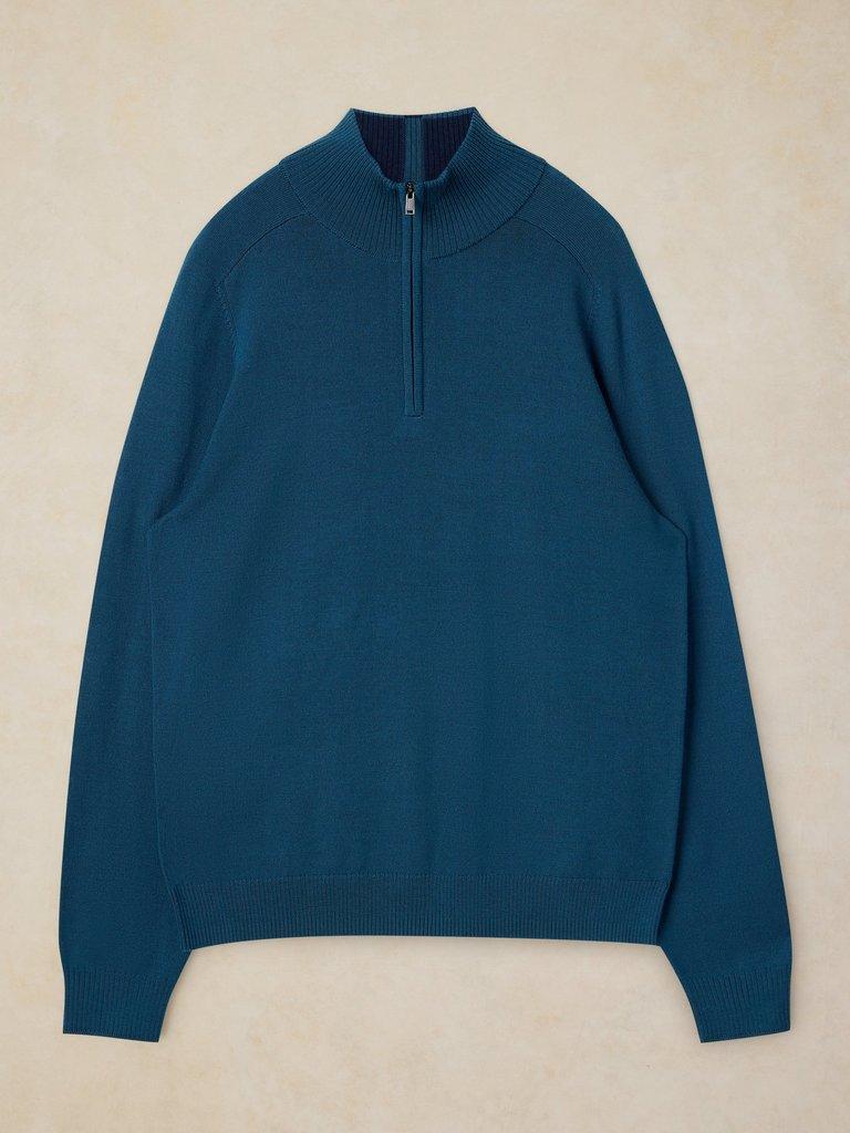 CONWAY MERINO FUNNEL JUMPER in DK TEAL - FLAT FRONT