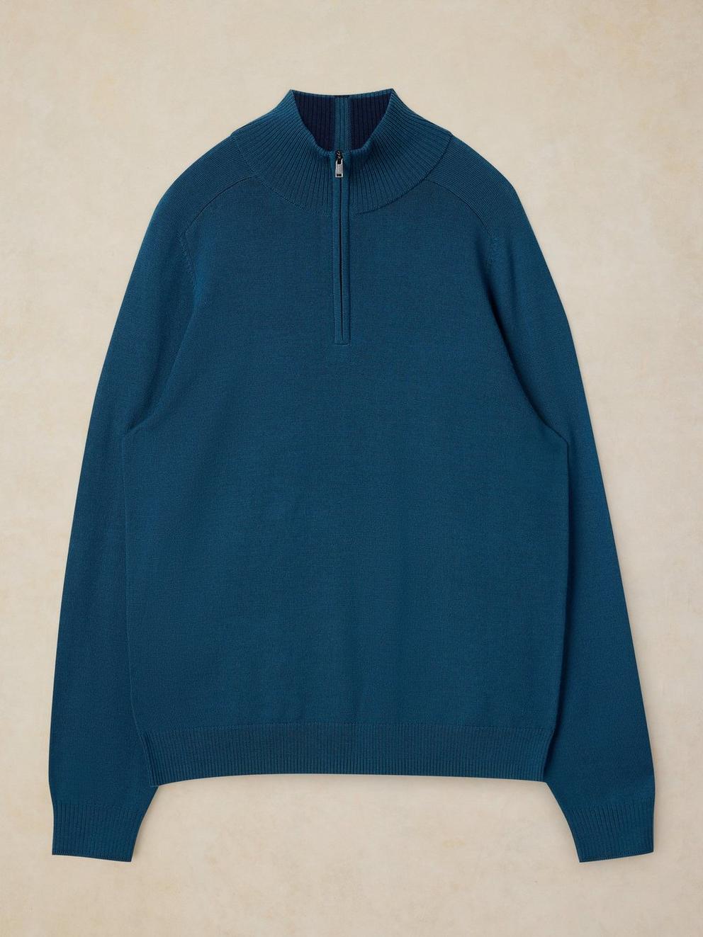 CONWAY MERINO FUNNEL JUMPER in DK TEAL - FLAT FRONT