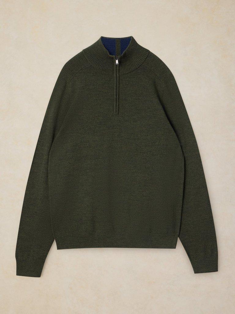 CONWAY MERINO FUNNEL JUMPER in KHAKI GRN - FLAT FRONT