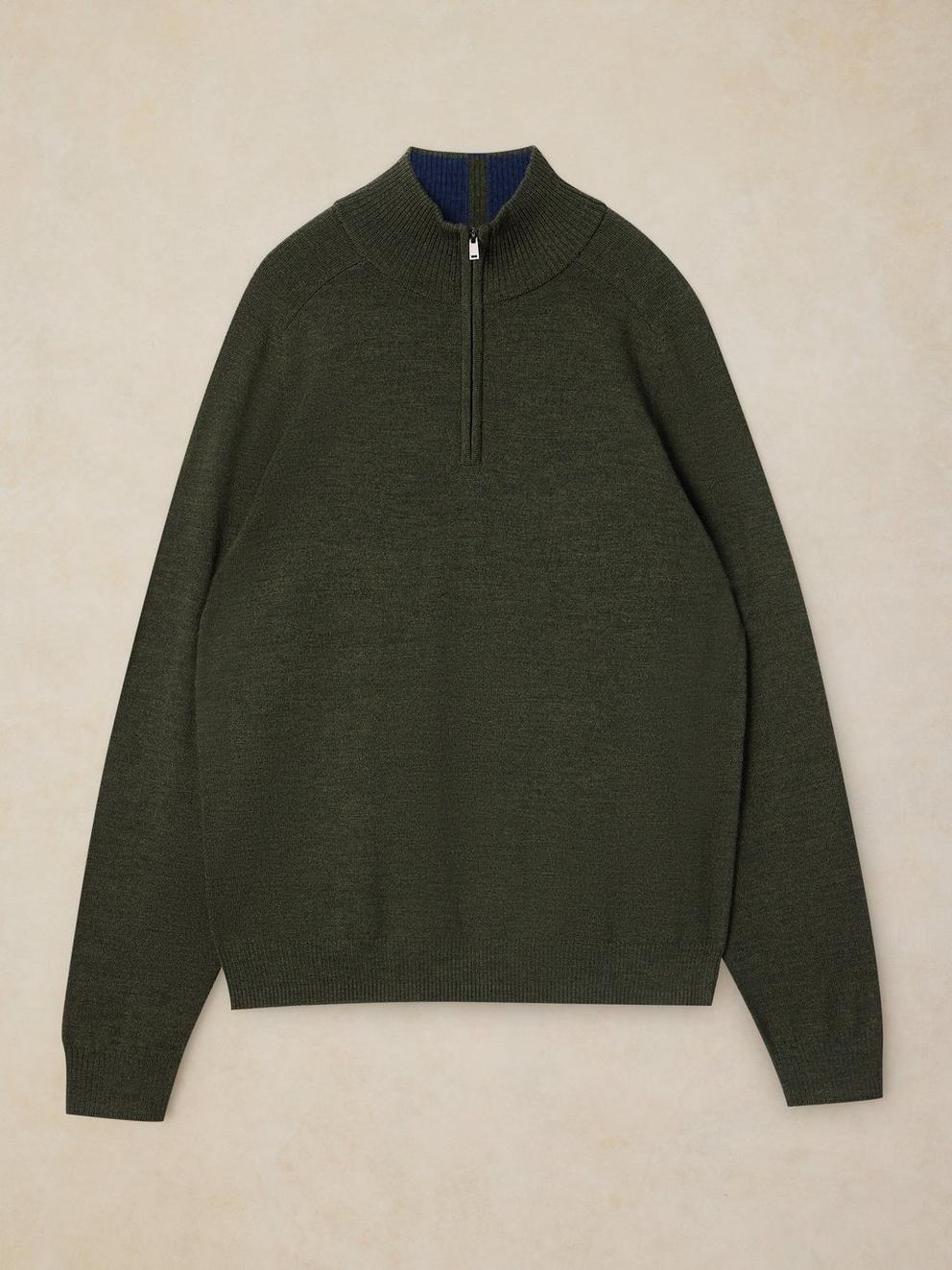 CONWAY MERINO FUNNEL JUMPER in KHAKI GRN - FLAT FRONT