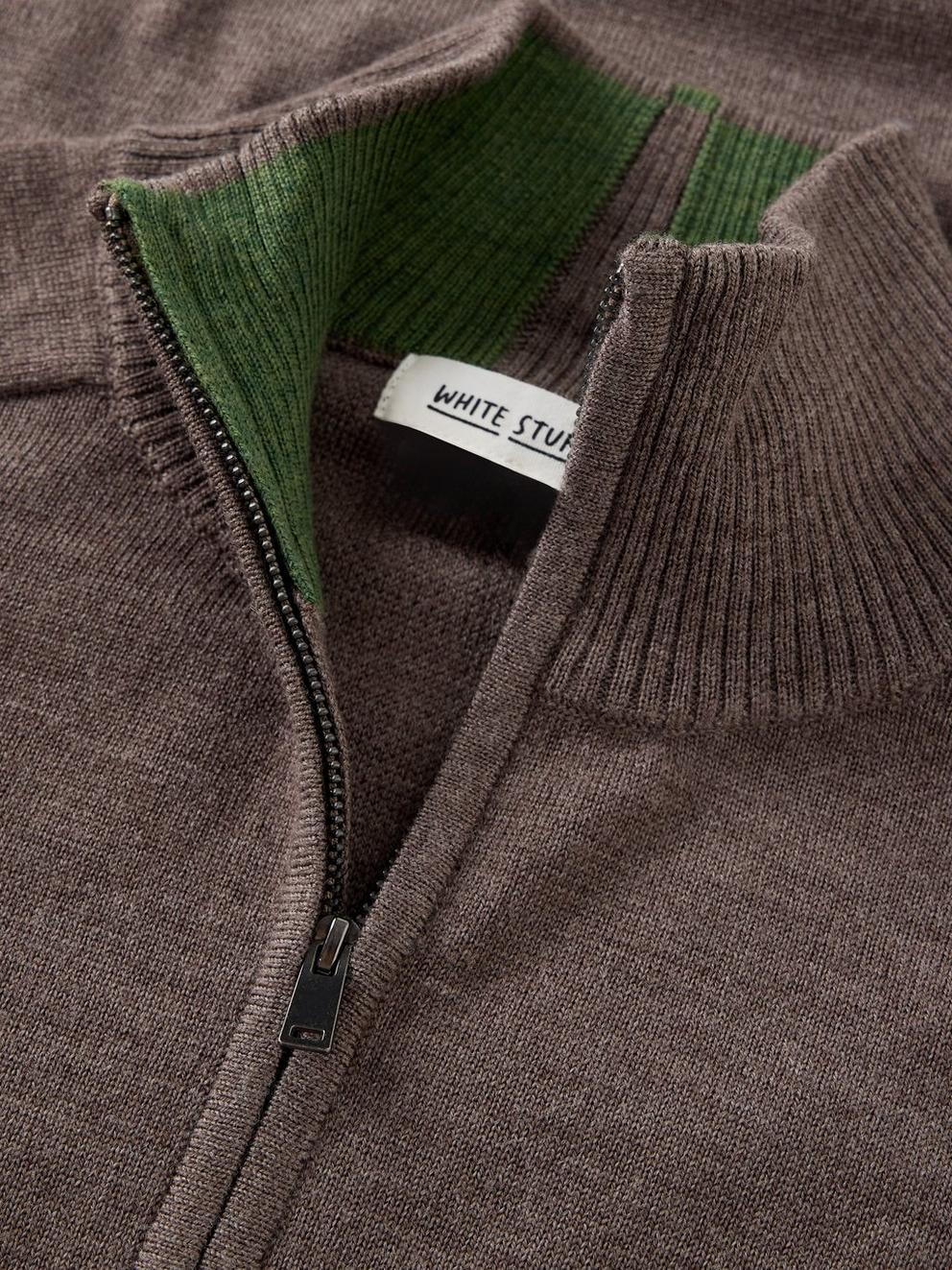 CONWAY MERINO FUNNEL JUMPER in LGT BROWN - FLAT DETAIL