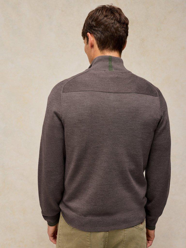 CONWAY MERINO FUNNEL JUMPER in LGT BROWN - MODEL BACK