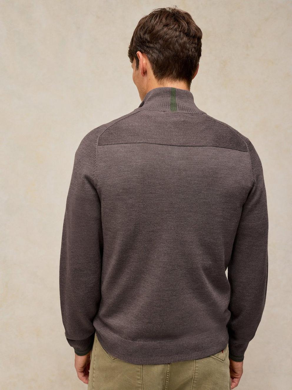 CONWAY MERINO FUNNEL JUMPER in LGT BROWN - MODEL BACK