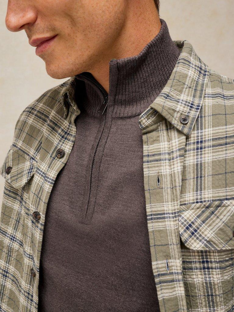 CONWAY MERINO FUNNEL JUMPER in LGT BROWN - MODEL DETAIL