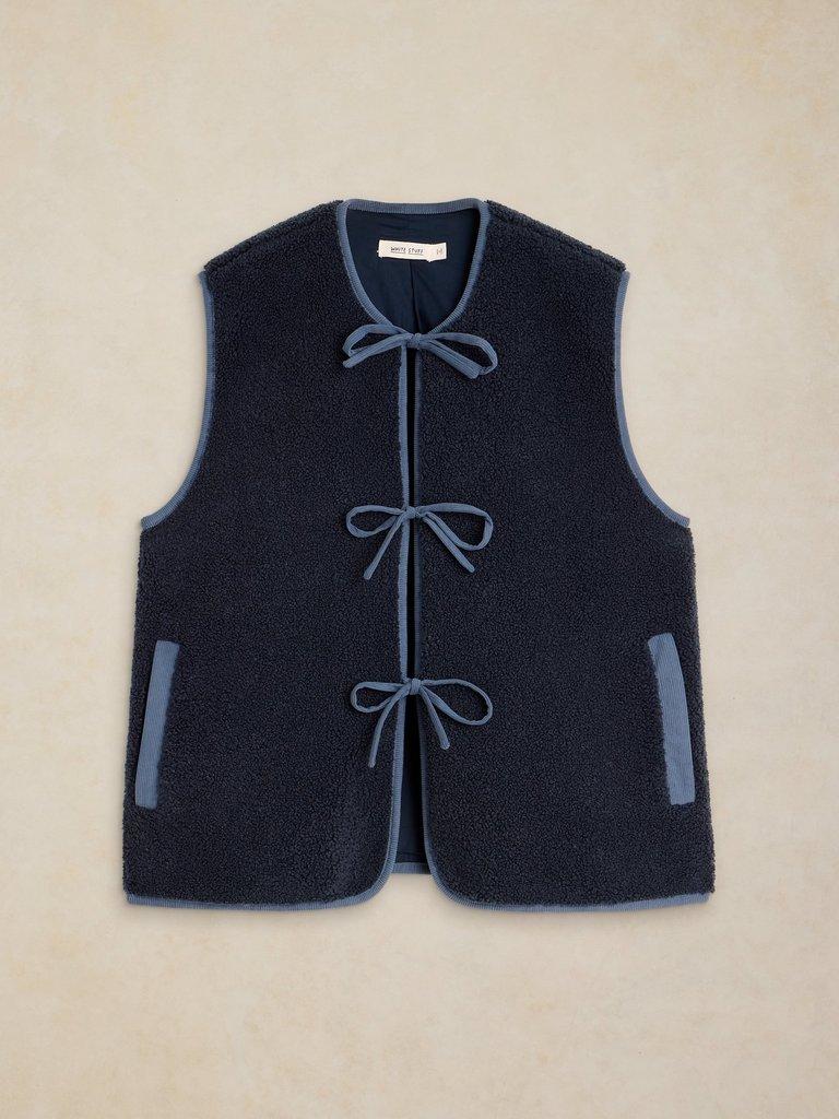 BORG TIE FRONT GILET in DARK NAVY - FLAT FRONT