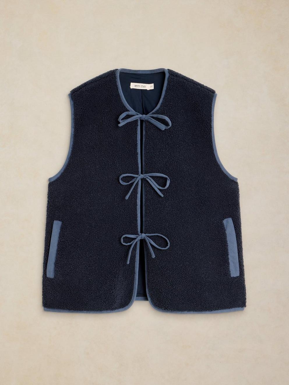 BORG TIE FRONT GILET in DARK NAVY - FLAT FRONT