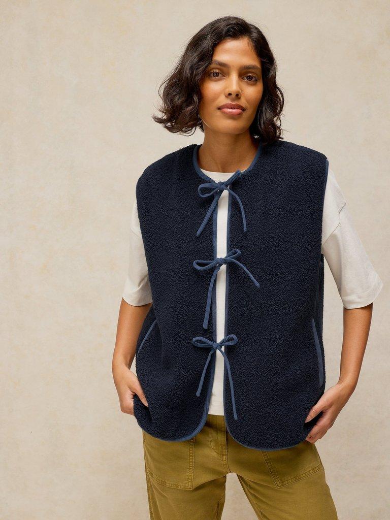 BORG TIE FRONT GILET in DARK NAVY - LIFESTYLE