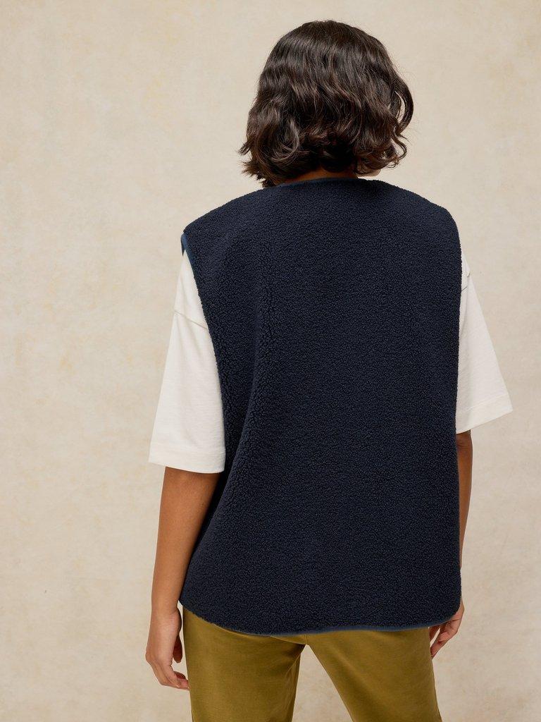 BORG TIE FRONT GILET in DARK NAVY - MODEL BACK