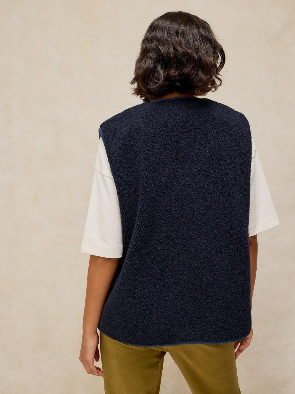 BORG TIE FRONT GILET in DARK NAVY - MODEL BACK