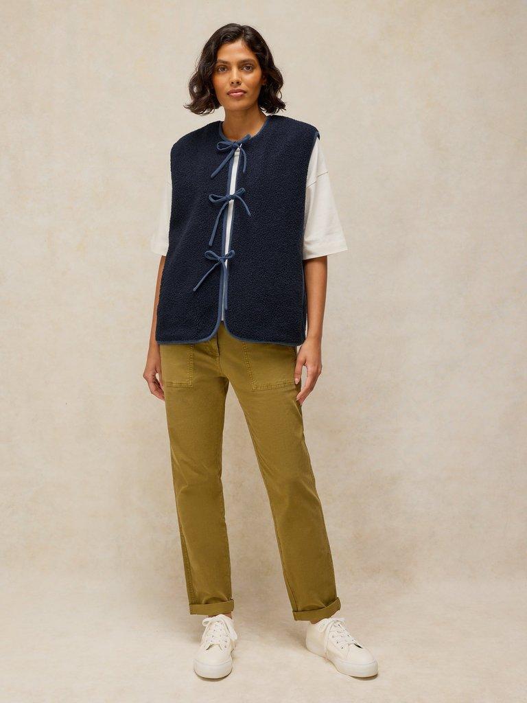 BORG TIE FRONT GILET in DARK NAVY - MODEL FRONT
