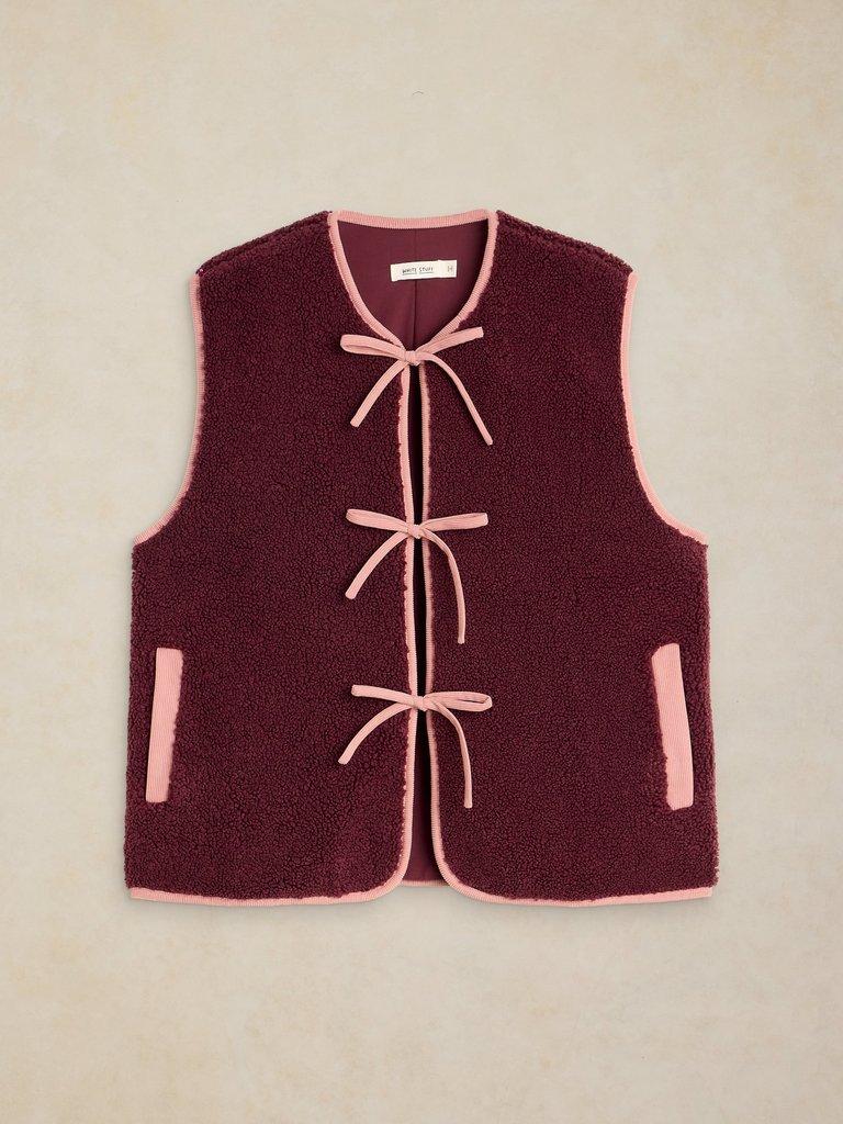 BORG TIE FRONT GILET in DK PLUM - FLAT FRONT