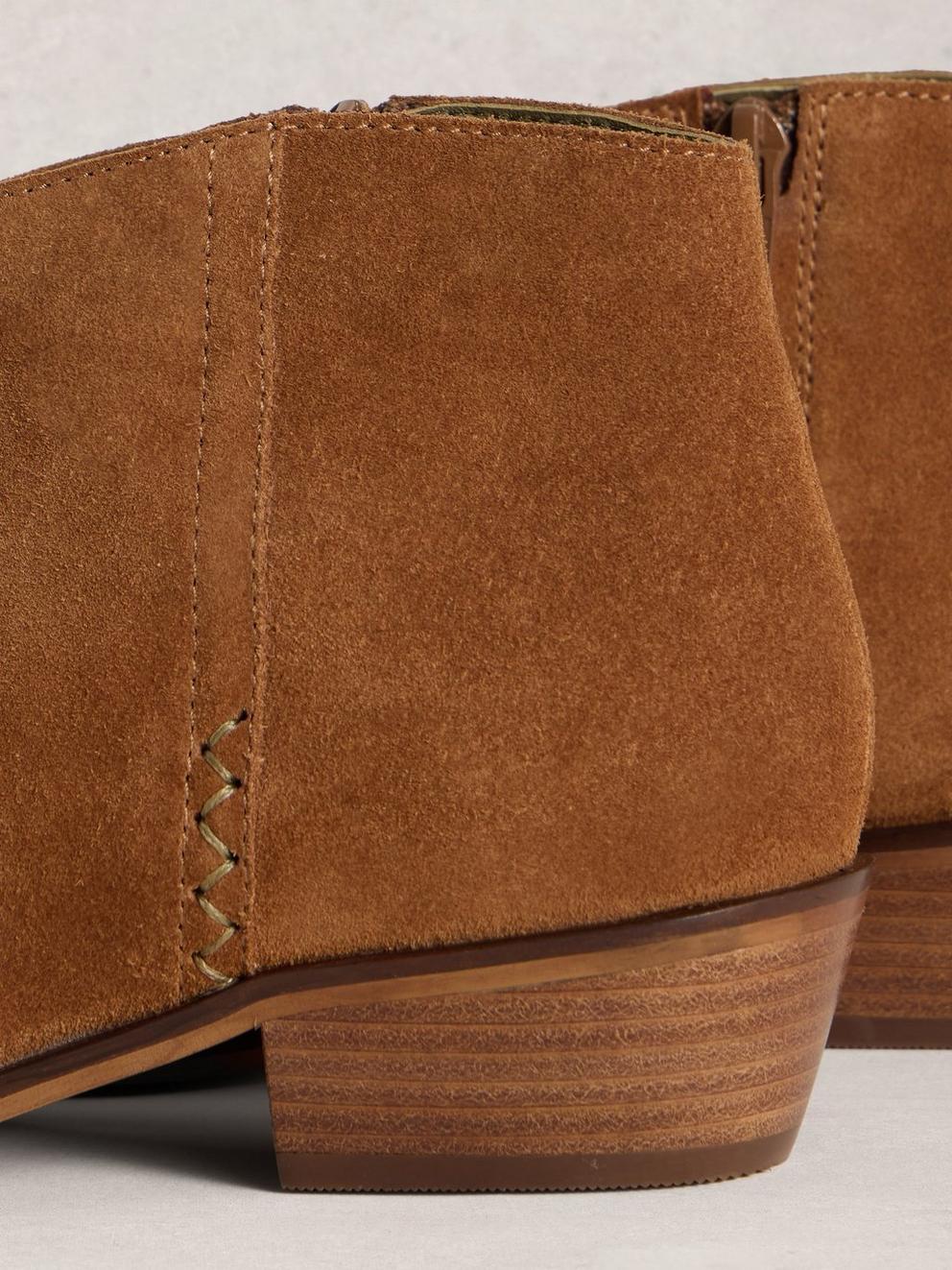 MIA SUEDE ANKLE BOOT in MID TAN - FLAT DETAIL
