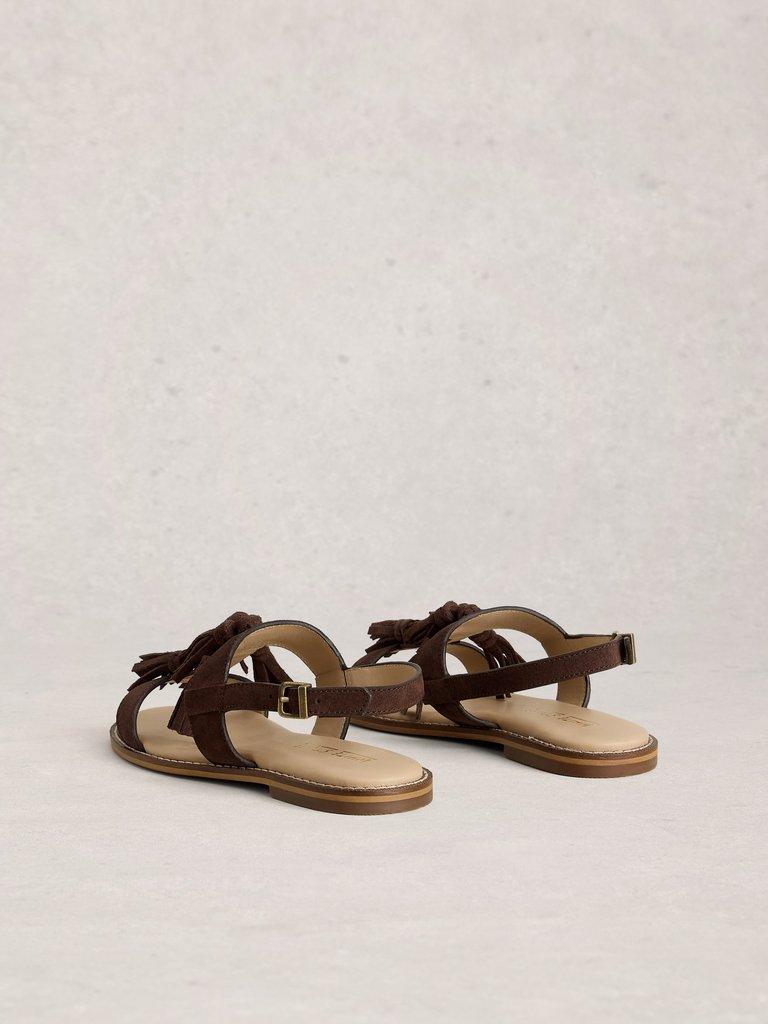 Tala Suede Tassel Sandal in DK BROWN - FLAT BACK