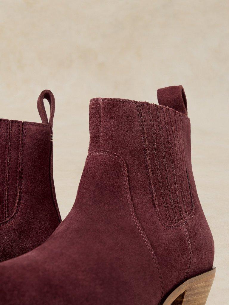MILLIE SUEDE CHELSEA BOOT in DK RED - FLAT DETAIL