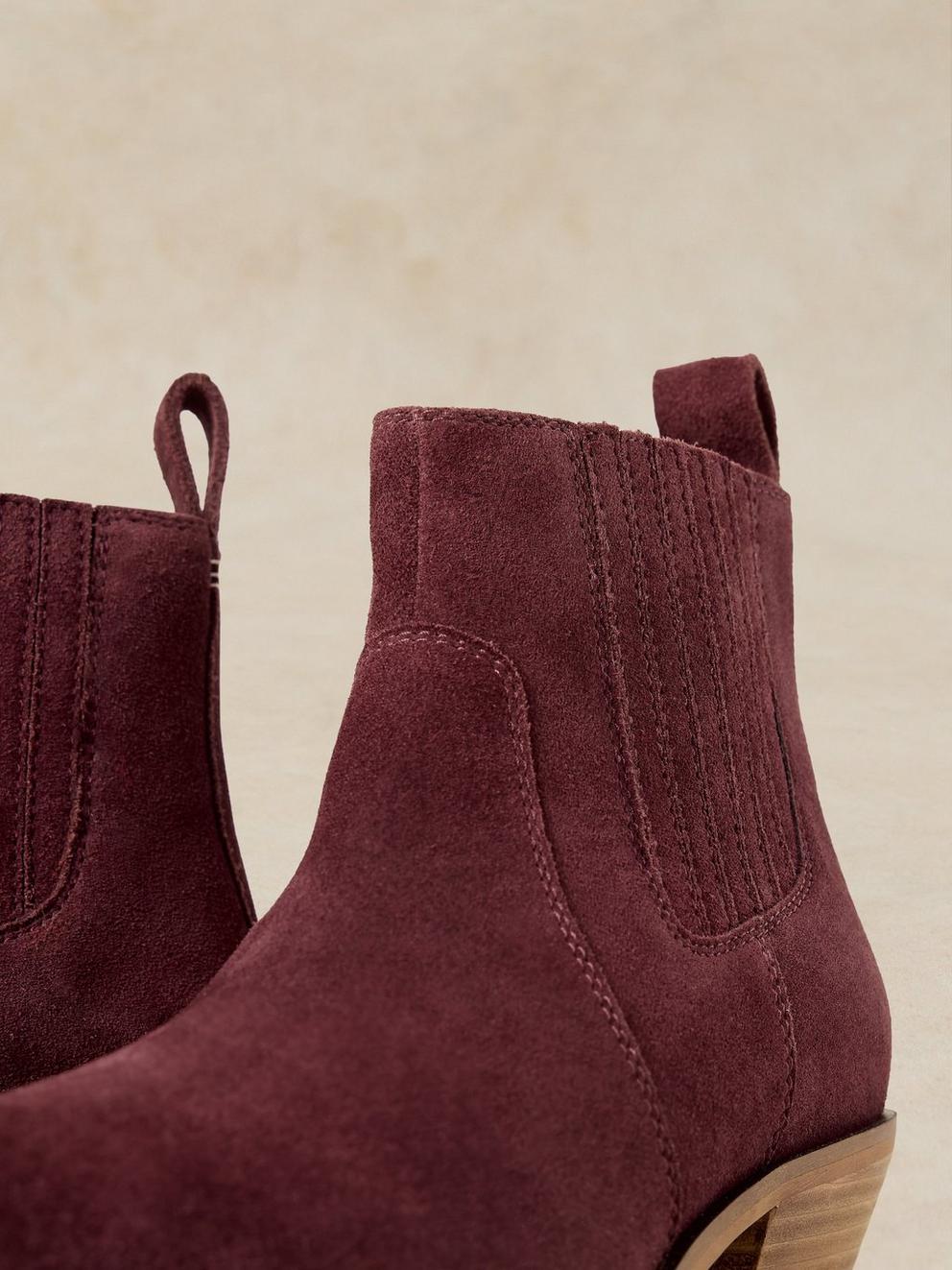 MILLIE SUEDE CHELSEA BOOT in DK RED - FLAT DETAIL