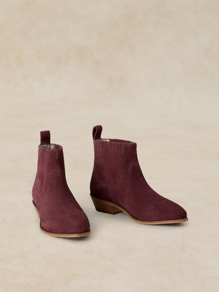 MILLIE SUEDE CHELSEA BOOT in DK RED - FLAT FRONT