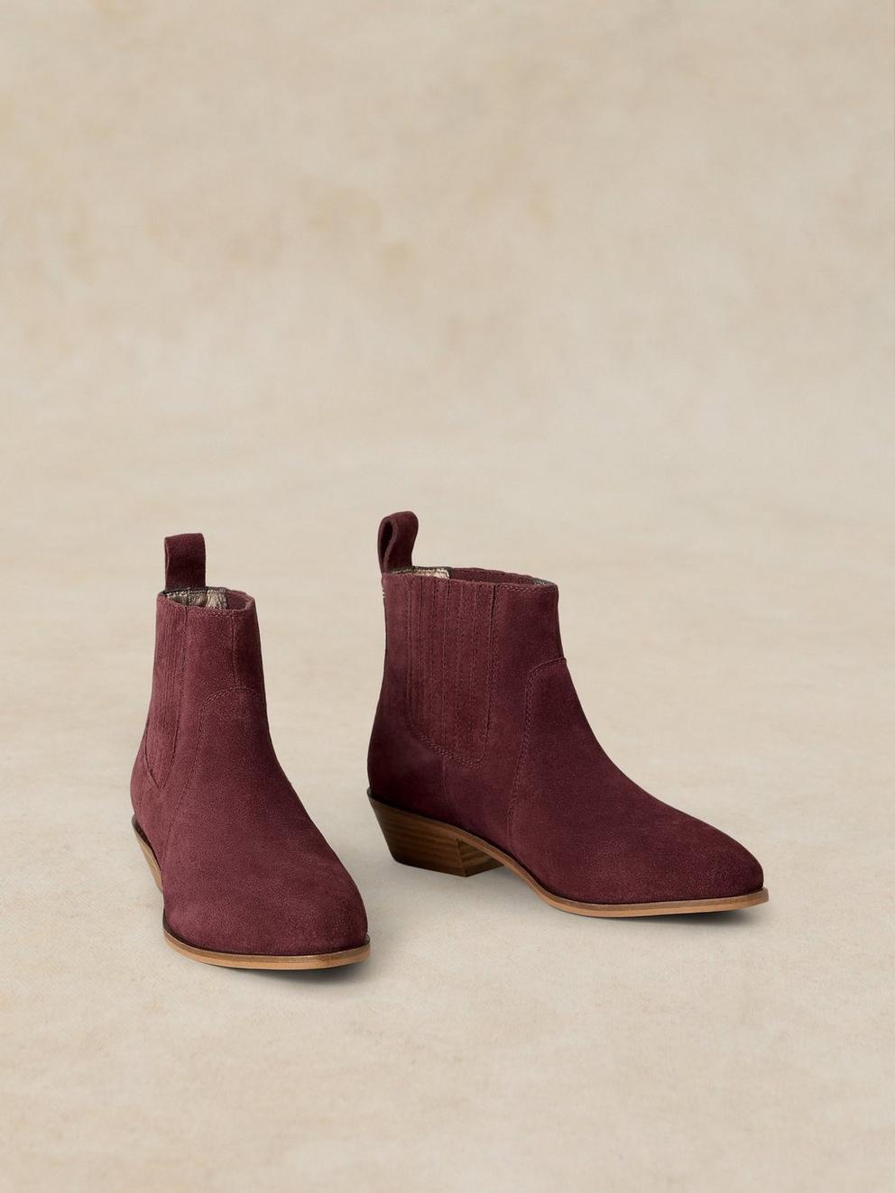 MILLIE SUEDE CHELSEA BOOT in DK RED - FLAT FRONT