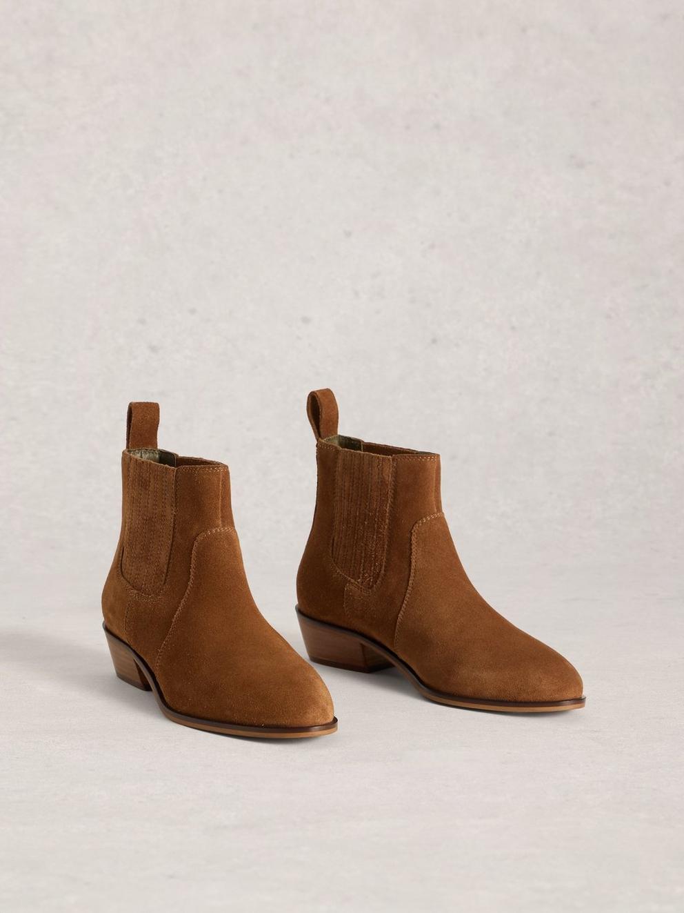 MILLIE SUEDE CHELSEA BOOT in MID TAN - FLAT FRONT