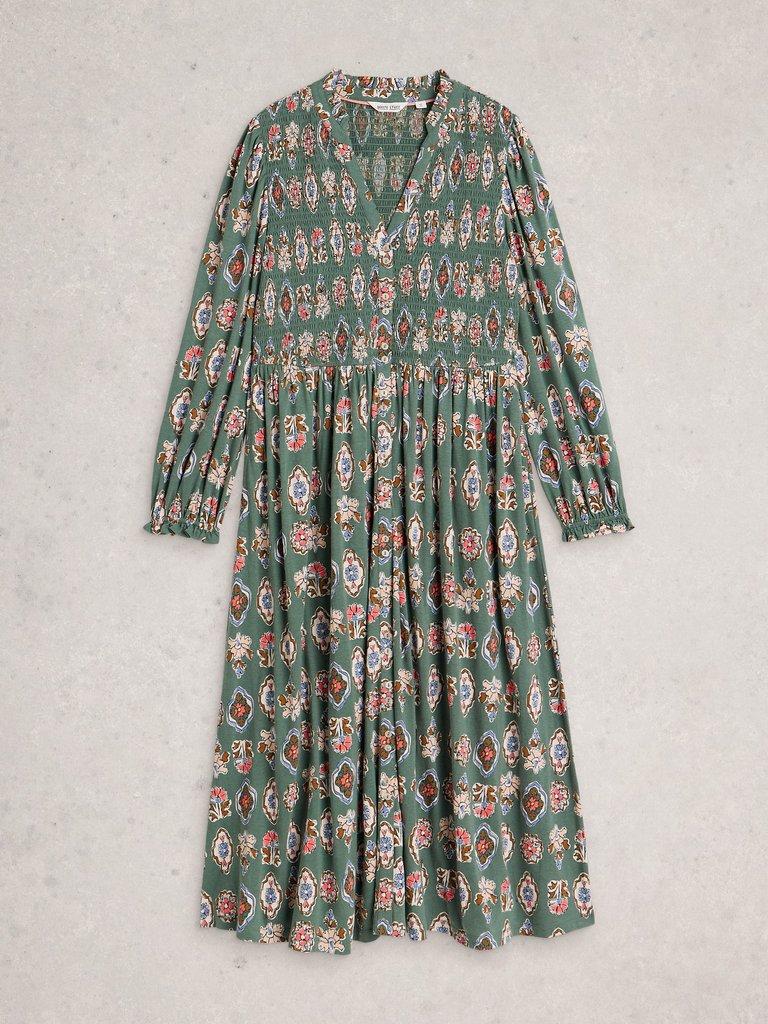 Ada Shirred Jersey Dress in GREEN MLT - FLAT FRONT