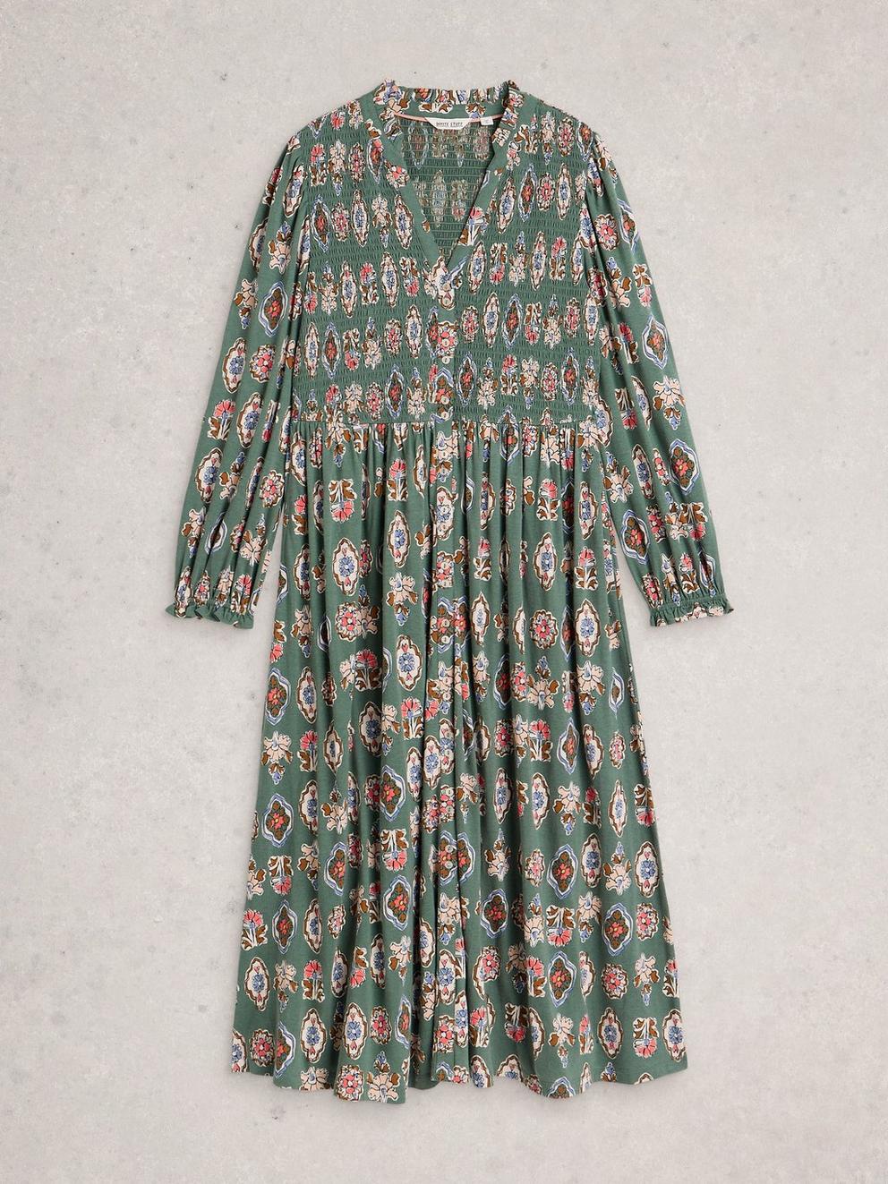 Ada Shirred Jersey Dress in GREEN MLT - FLAT FRONT