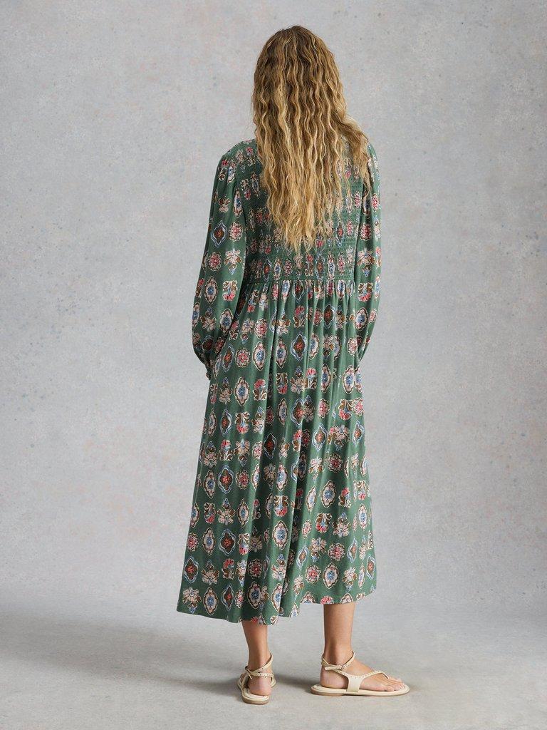 Ada Shirred Jersey Dress in GREEN MLT - MODEL BACK