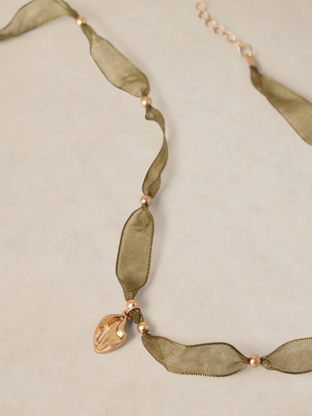 MIMI RIBBON CHARM NECKLACE in KHAKI GREEN | White Stuff