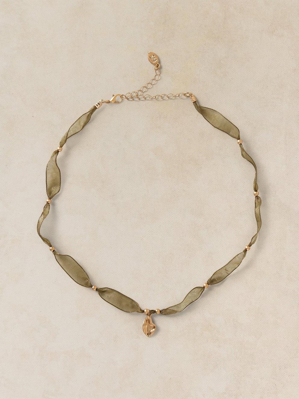MIMI RIBBON CHARM NECKLACE in KHAKI GREEN | White Stuff