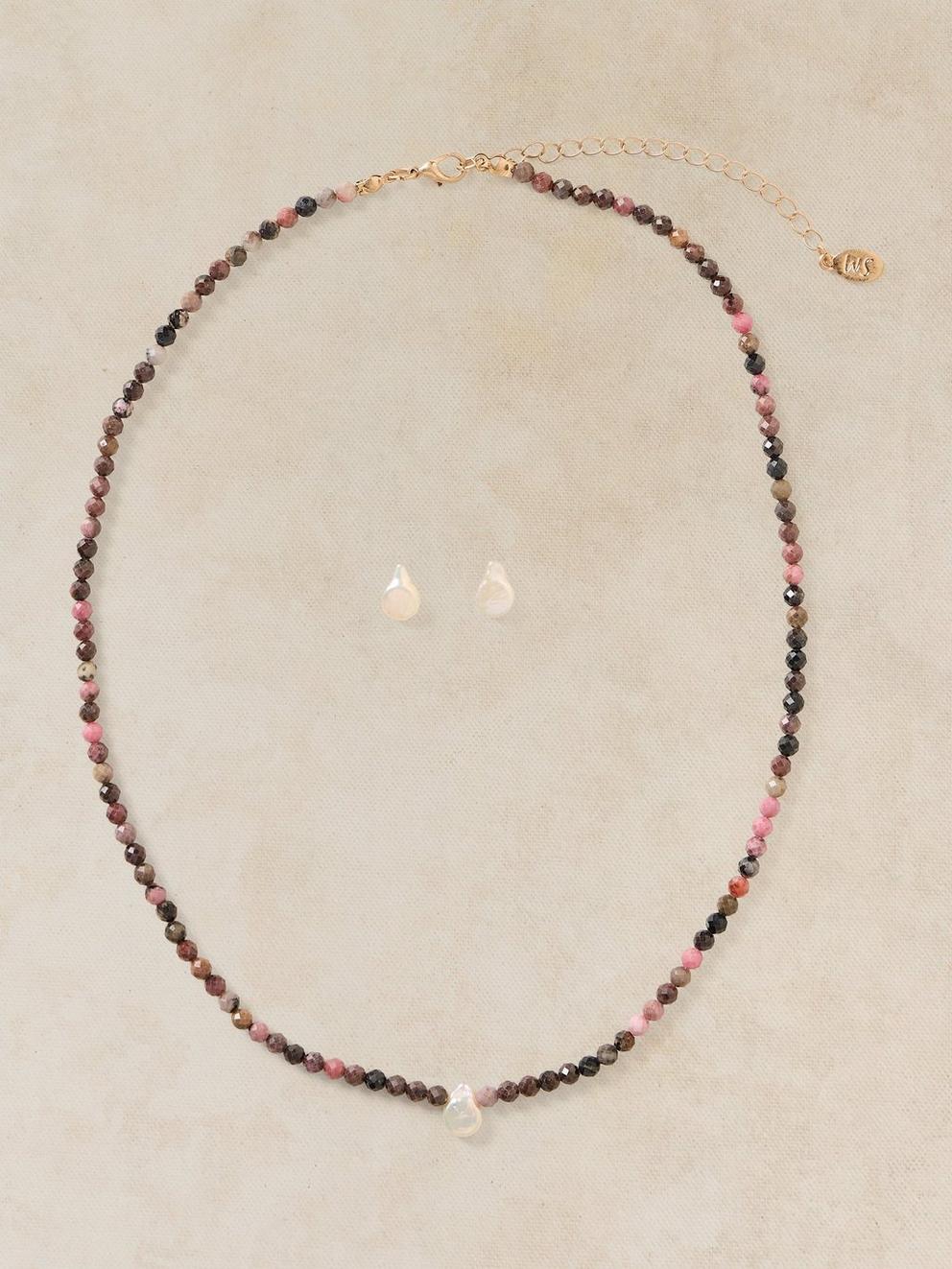SEMIPRECIOUS PEARL DROP SET in PINK MULTI | White Stuff EU