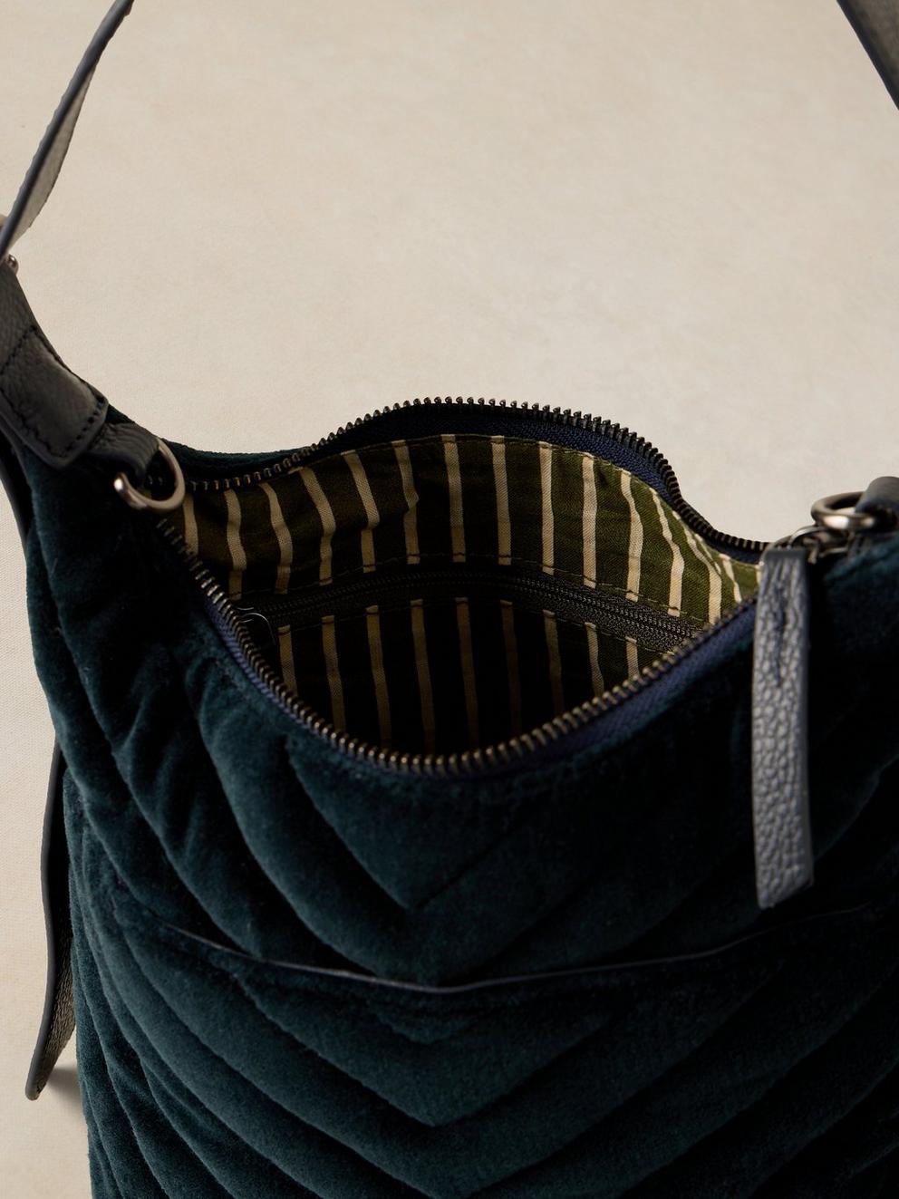 SOPHIA VELVET XBODY BAG in DARK NAVY - FLAT DETAIL
